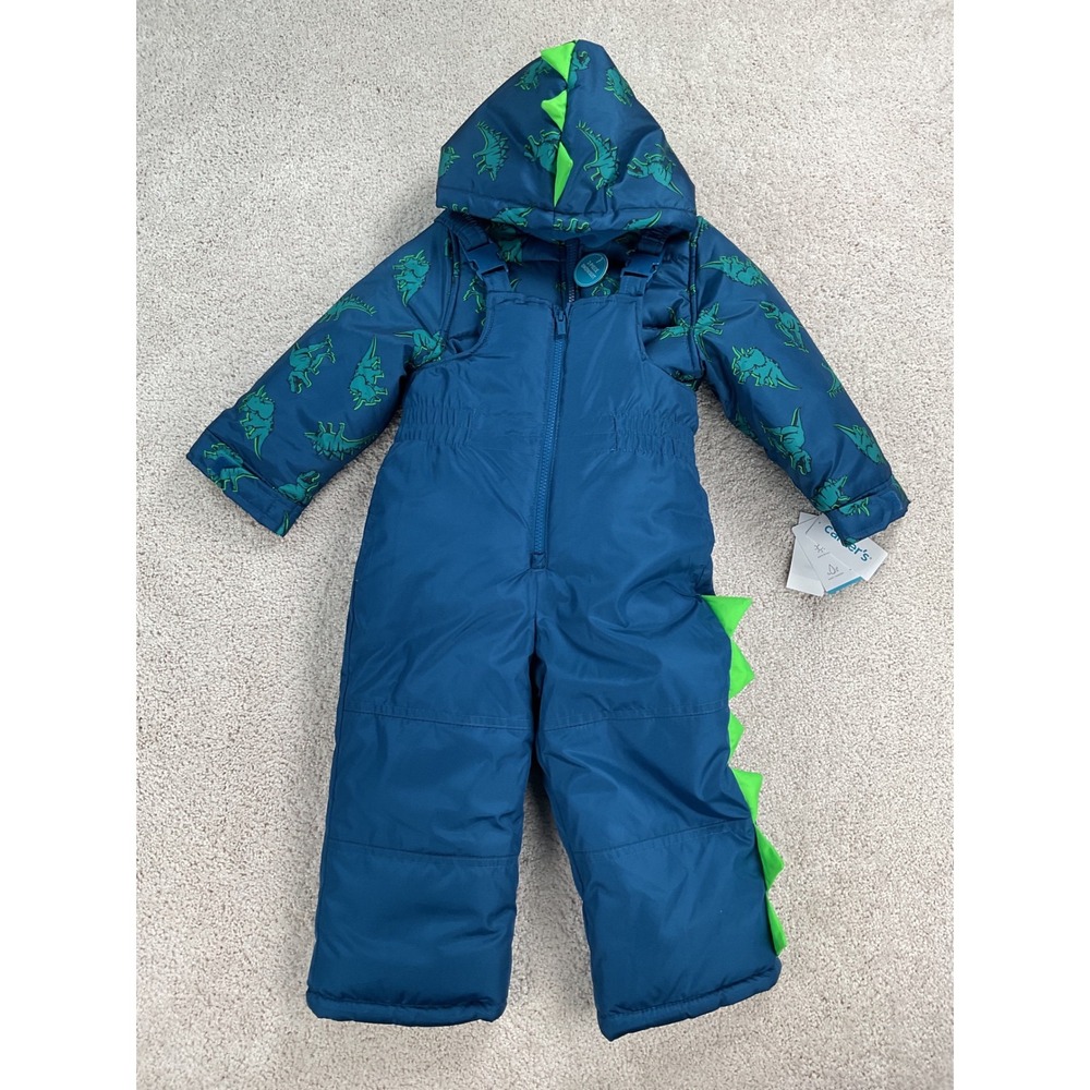 Carters‎ Toddler Boys 2-Piece Dinosaur Snowsuit Teal Blue Puffer Jacket Bibs 3T